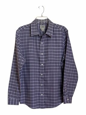 L.L. Bean Men's Long-Sleeve Plaid Button-Down Shirt - Purple- 100% Cotton